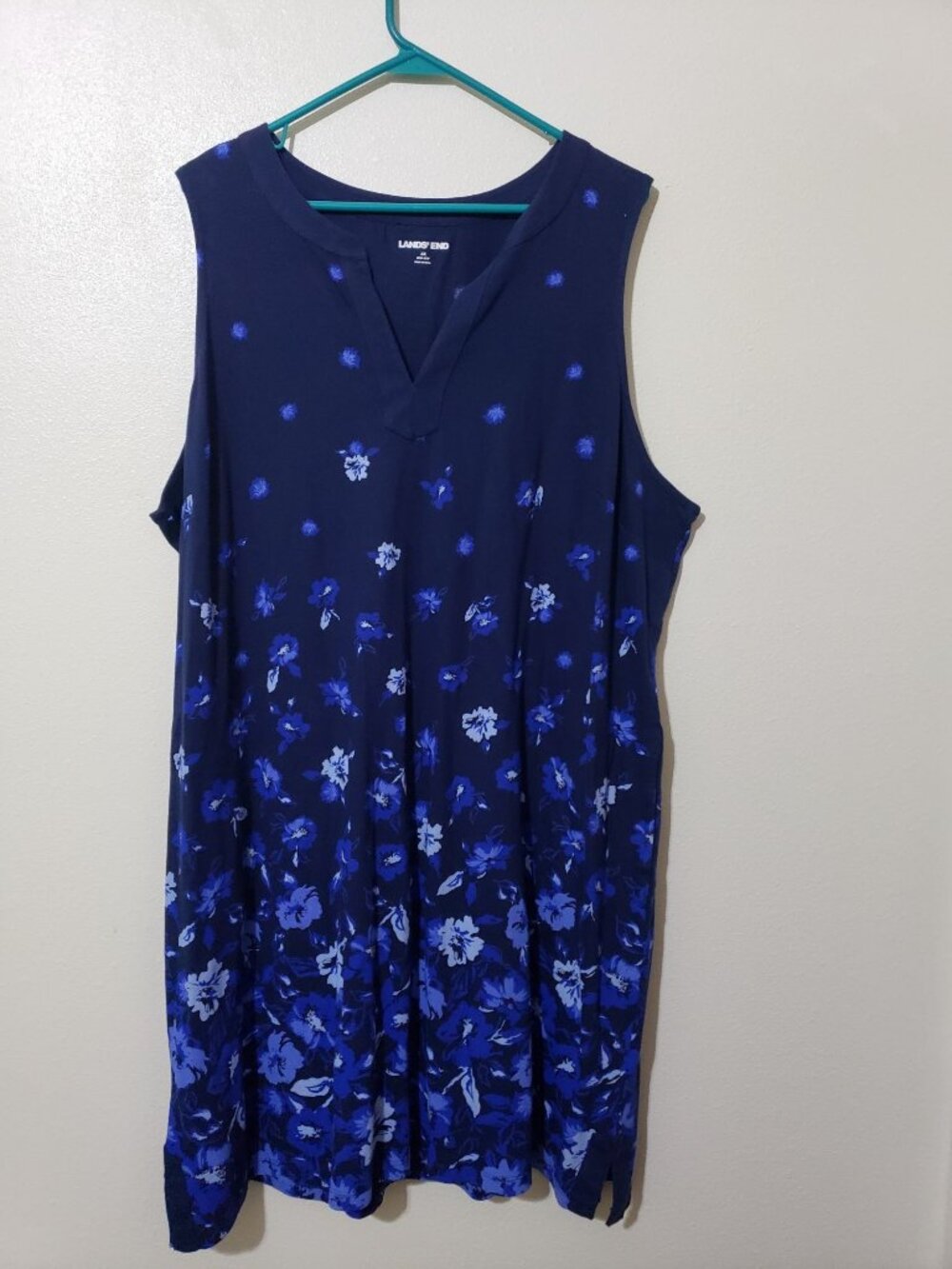Lands End Women's plus size 100% cotton jersey notch neck navy dress, size 2X